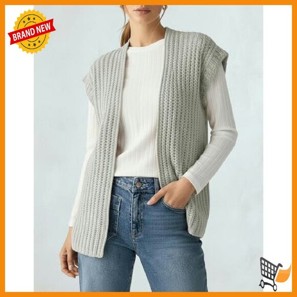 Sleeveless Chunky Knit Sweater Vest Open Front Cardigan Womens - Picture 5 of 8